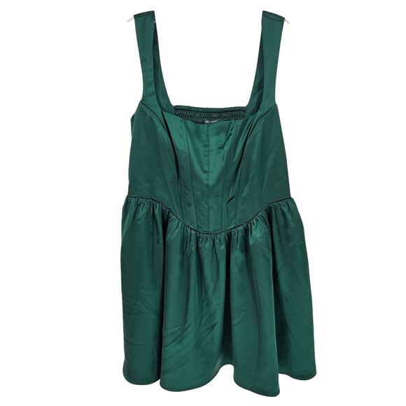 Wild Fable Emerald Green Corset Satin Holiday Dress Ballet Cottage Romantic NWT - Picture 2 of 12